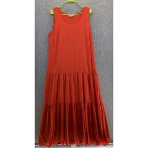 Elizabeth and James Women's Maxi Dress Solid Orange Sleeveless Tiered Large